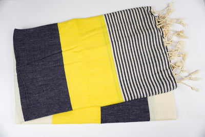 Navy Yellow White Stripes - %100 ORIGINAL TURKISH COTTON TOWELS