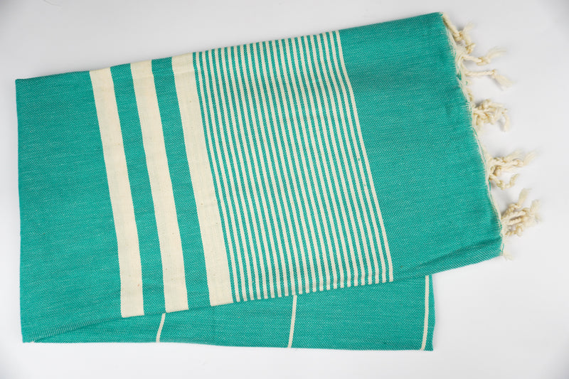 Turquoise White Stripes - %100 ORIGINAL TURKISH COTTON TOWELS