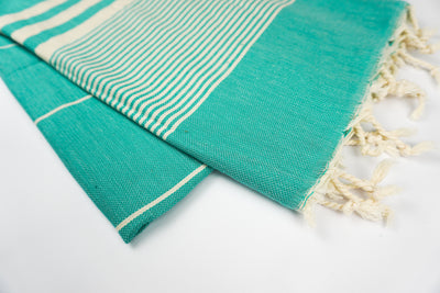 Turquoise White Stripes - %100 ORIGINAL TURKISH COTTON TOWELS