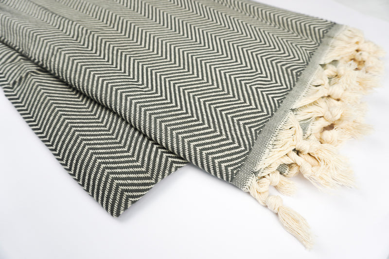 Dark Grey Zigzag - %100 Original Turkish Cotton Towels