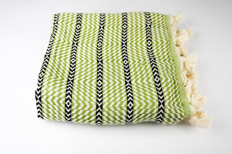 %100 Original Turkish Cotton Towels - Green Black  Zigzag