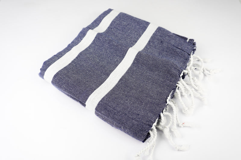 Navy Blue White Stripes - %100 ORIGINAL TURKISH COTTON TOWELS