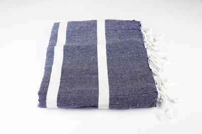 Navy Blue White Stripes - %100 ORIGINAL TURKISH COTTON TOWELS