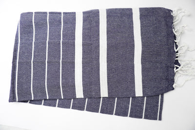 Navy Blue White Stripes - %100 ORIGINAL TURKISH COTTON TOWELS