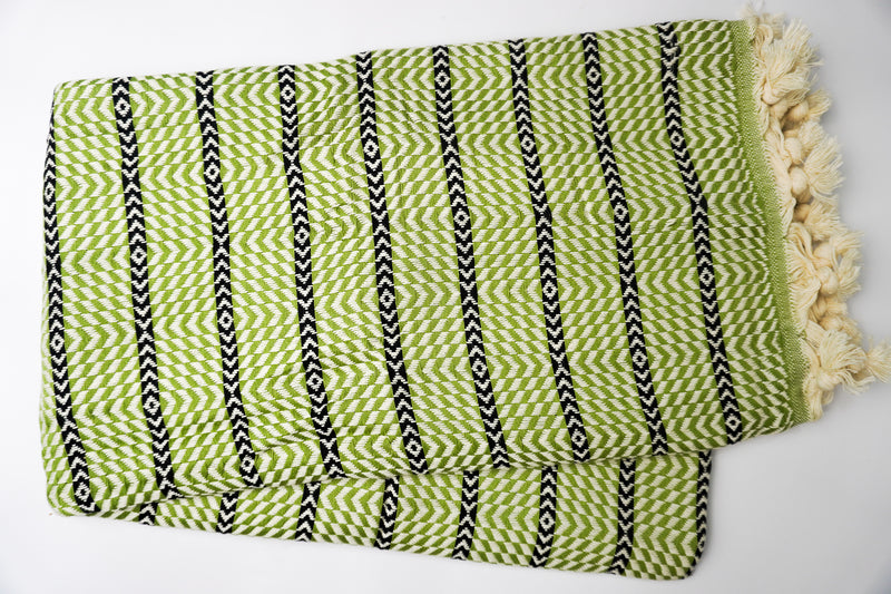 %100 Original Turkish Cotton Towels - Green Black  Zigzag