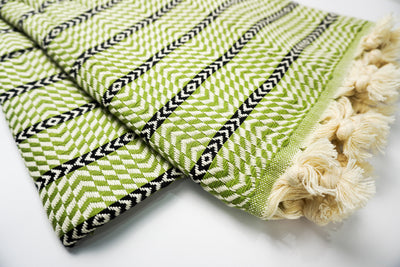 %100 Original Turkish Cotton Towels - Green Black  Zigzag