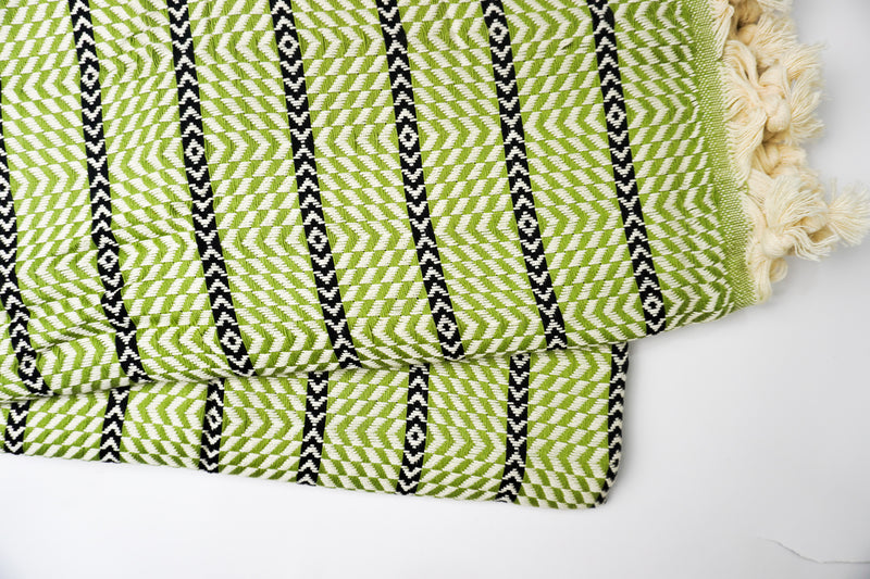 %100 Original Turkish Cotton Towels - Green Black  Zigzag