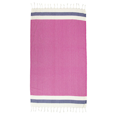 Fuchsia Cream Navy Stripes - %100 ORIGINAL TURKISH COTTON TOWELS