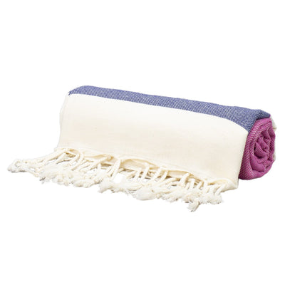 Fuchsia Cream Navy Stripes - %100 ORIGINAL TURKISH COTTON TOWELS