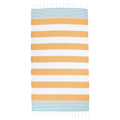 %100 ORIGINAL TURKISH COTTON TOWELS - TURQUOISE ORANGE WHITE STRIPES