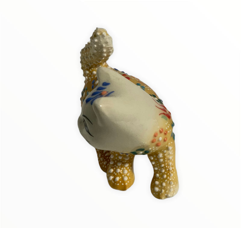 Hand-Painted Turkish Cat Figurine- Tail Up Design in Yellow Color