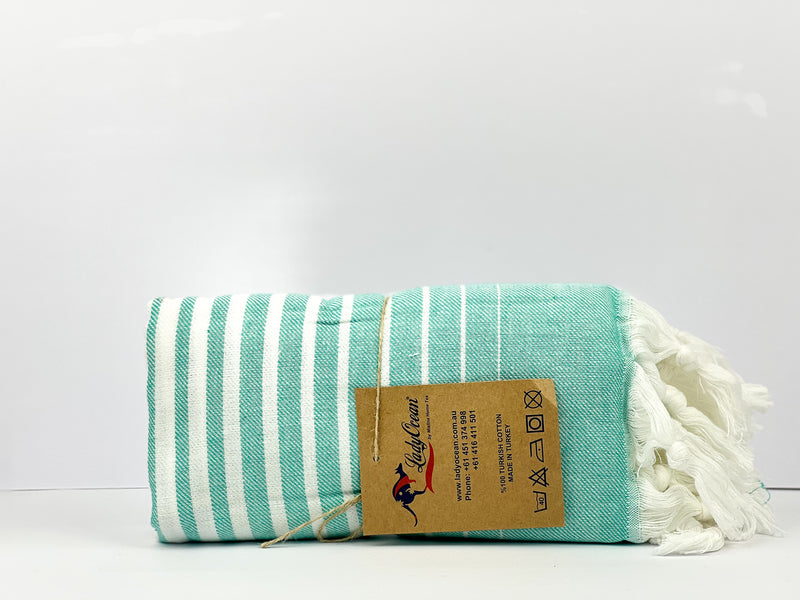 Turquoise White Stripes - %100 Original Turkish Cotton Towels