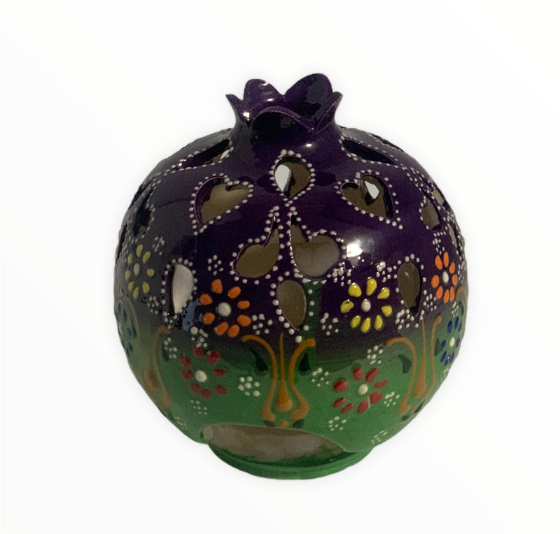 Handmade Ceramic Candle Holder - Purple Green