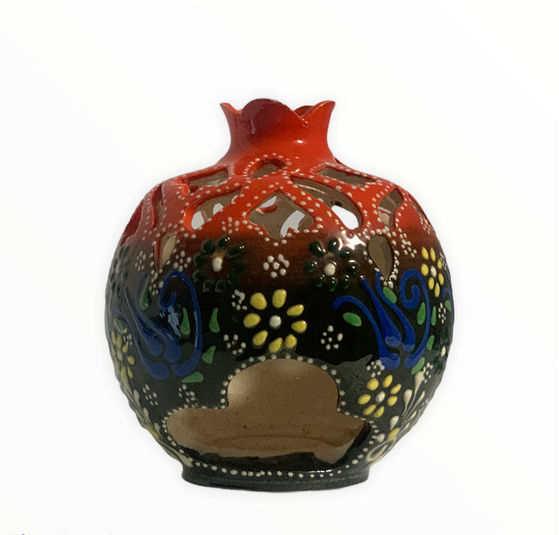 Handmade Ceramic Candle Holder - RedBlack