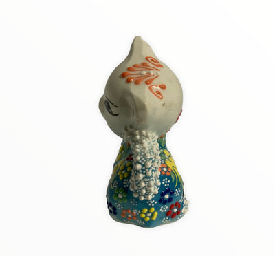 Hand-Painted Turkish Cat Figurine-Sitting Design in Light Blue Color