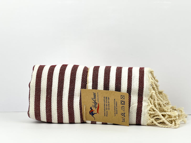 Dark Red Stripes - %100 Original Turkish Cotton Towels