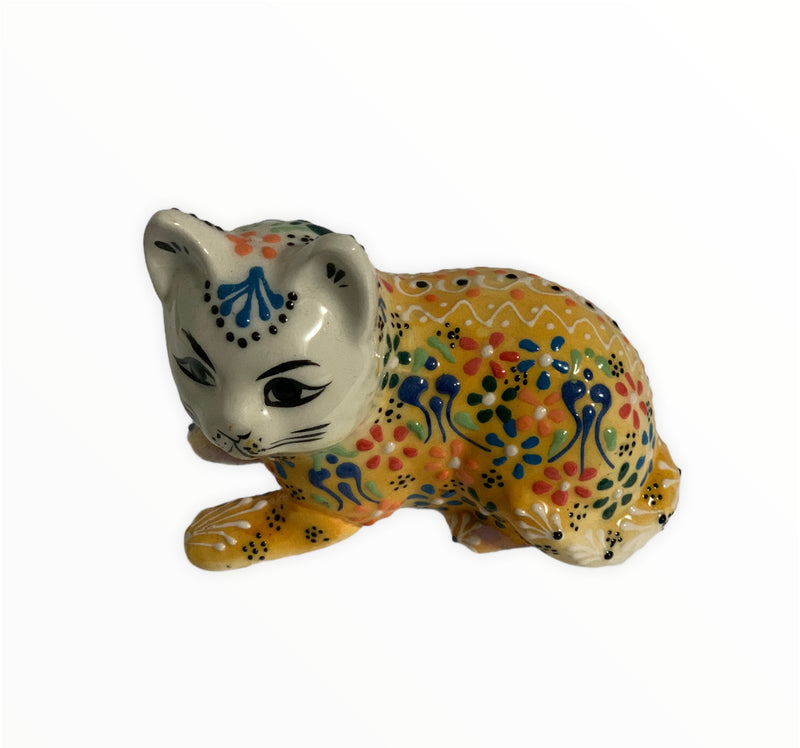 Hand-Painted Turkish Cat Figurine-Sitting Design in Yellow Colour
