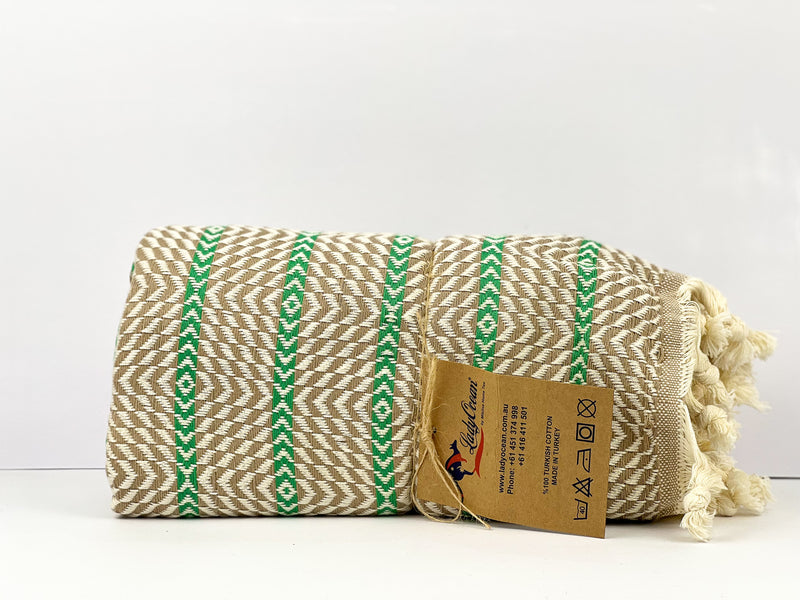 Coffee Green Zigzag - %100 Original Turkish Cotton Towels
