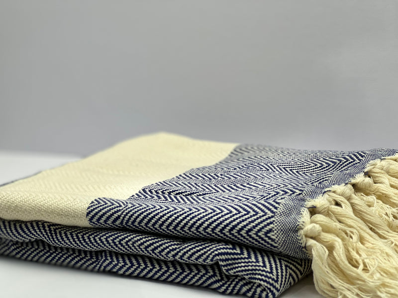 Navy Blue Shark Zigzag - %100 Original Turkish Cotton Towels