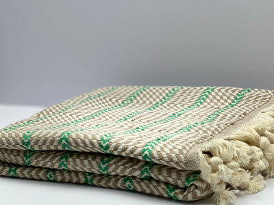 Grey Green Zigzag - %100 Original Turkish Cotton Towels