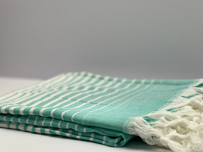 Turquoise White Stripes - %100 Original Turkish Cotton Towels