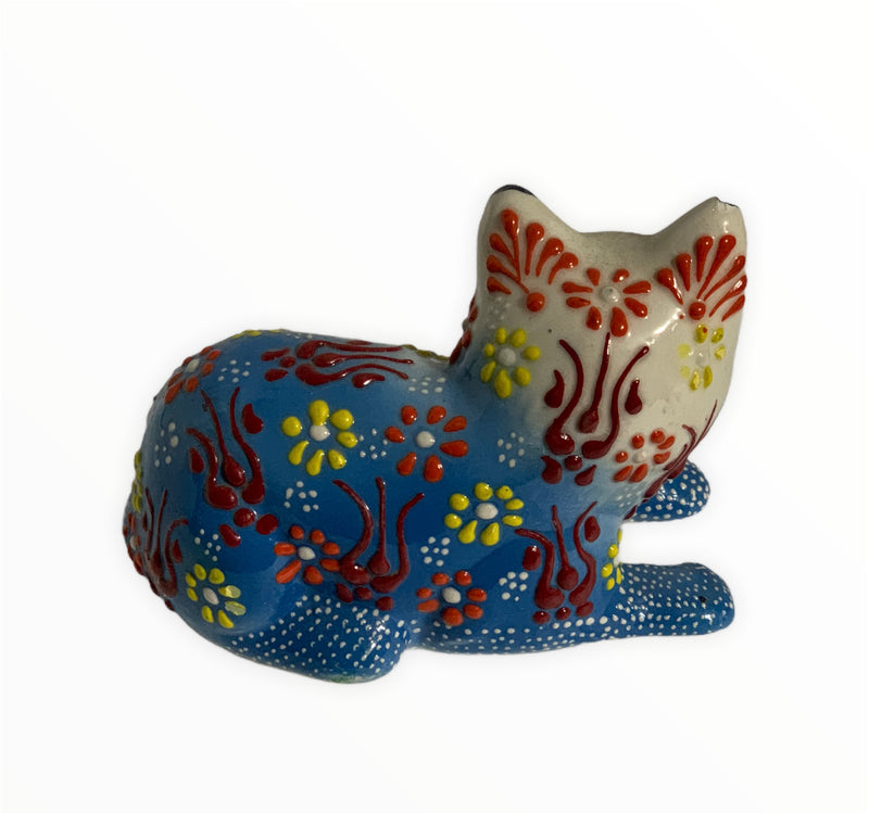 Hand-Painted Turkish Cat Figurine-Sitting Design in Black Colour