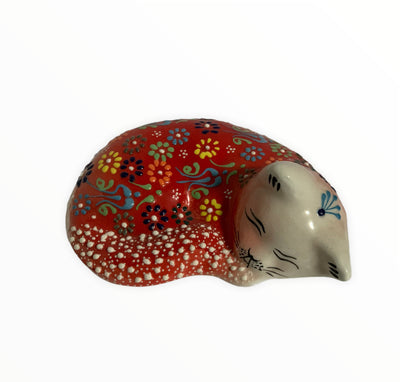 Hand-Painted Turkish Cat Figurine-Sleeping Design in Red Colour