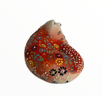 Hand-Painted Turkish Cat Figurine-Sleeping Design in Red Colour