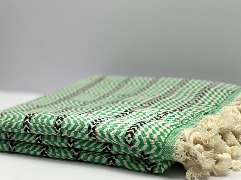 Green Black Zigzag - %100 Original Turkish Cotton Towels