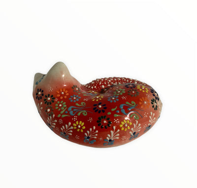 Hand-Painted Turkish Cat Figurine-Sleeping Design in Red Colour