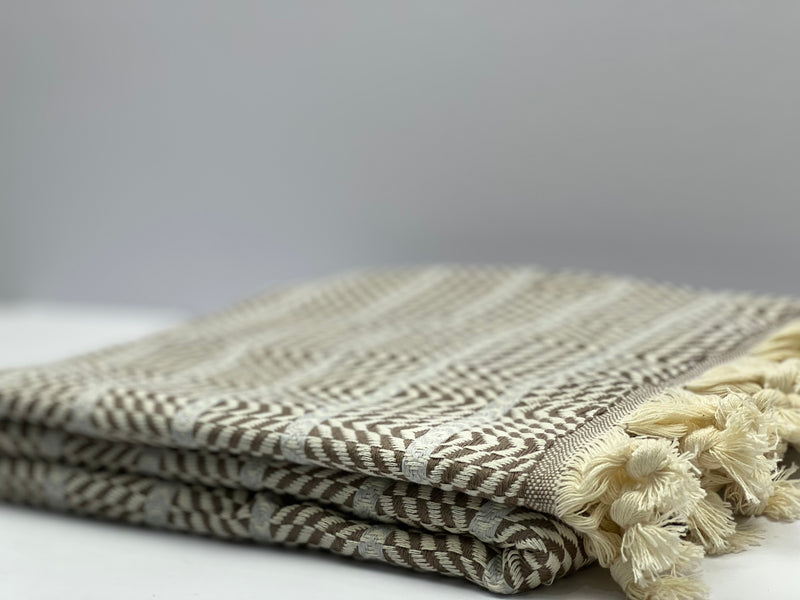 Coffee Brown Grey  Zigzag - %100 Original Turkish Cotton Towels