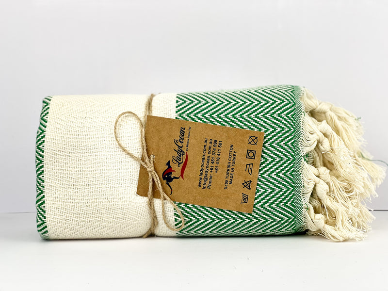 Green Shark Zigzag - %100 Original Turkish Cotton Towels