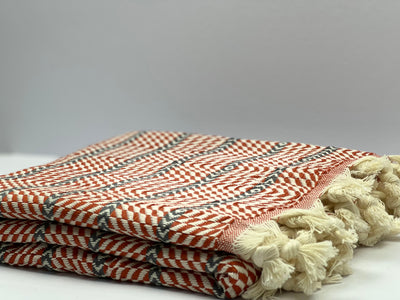 Red Grey Zigzag - %100 Original Turkish Cotton Towels