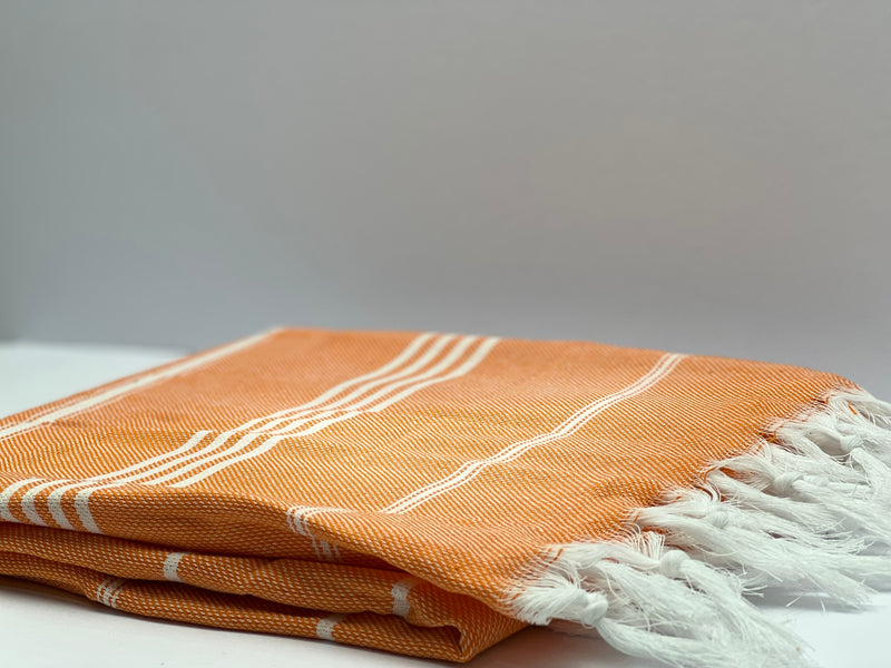 Orange White Stripes - %100 ORIGINAL TURKISH COTTON TOWELS