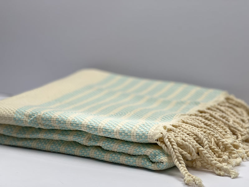 Turquoise Blue Square Stripes  - %100 Original Turkish Cotton Towels