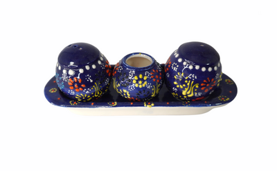 3pcs Ceramic Salt & Pepper Shakers - Blue
