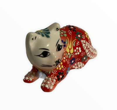 Hand-Painted Turkish Cat Figurine-Sitting Design in Red Colour