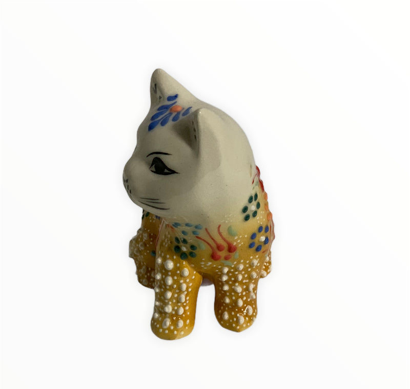 Hand-Painted Turkish Cat Figurine-Sitting Design in Yellow Color