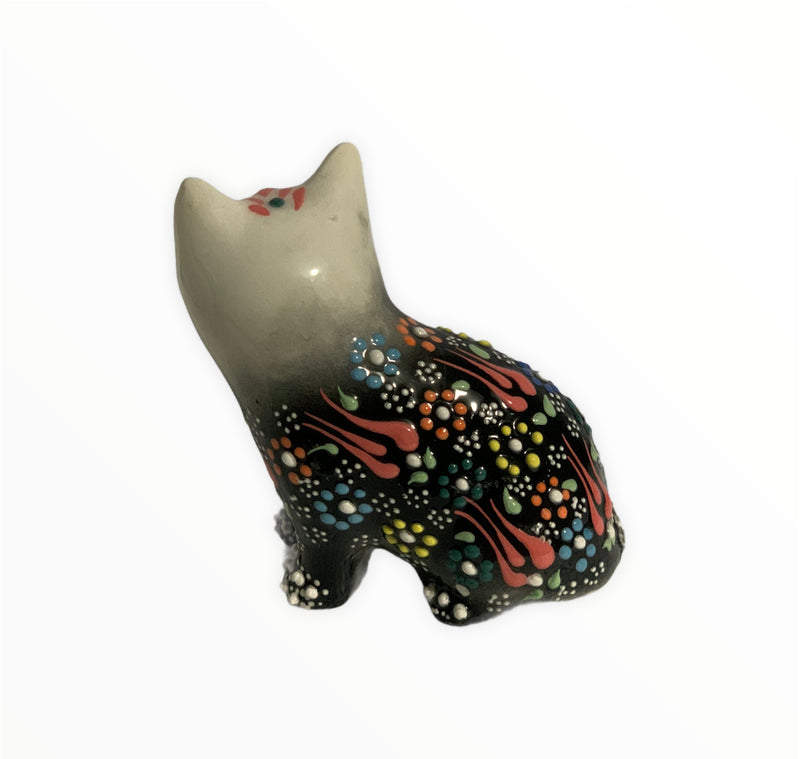 Hand-Painted Turkish Cat Figurine-Sitting Design in Black Color