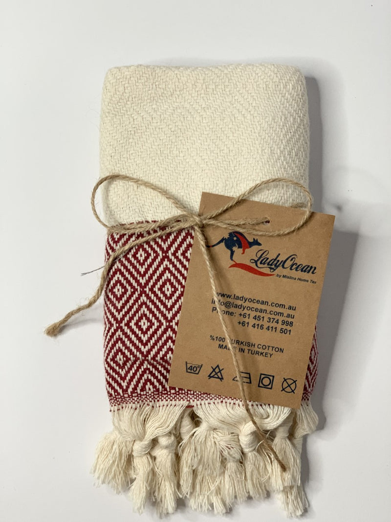 Dark Red Diamond design Turkish Towel 100% Cotton