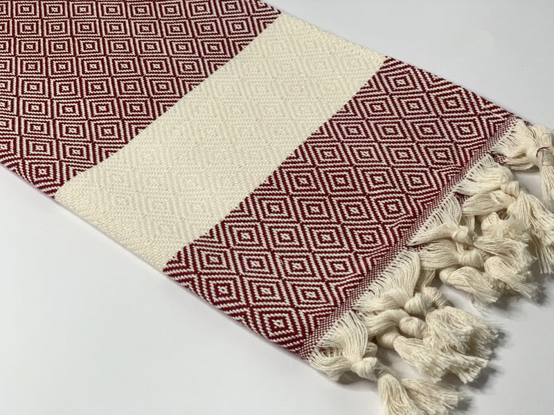 Dark Red Diamond design Turkish Towel 100% Cotton